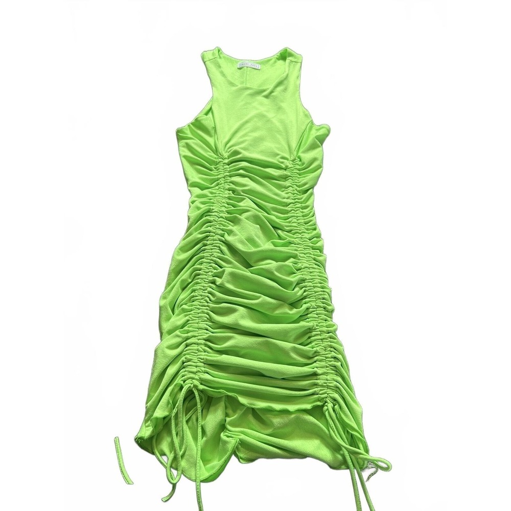 Neon Lime Green Cutout Draped Ruched Stretchy Mini Dress Y2K Clubwear‎ Party S/M